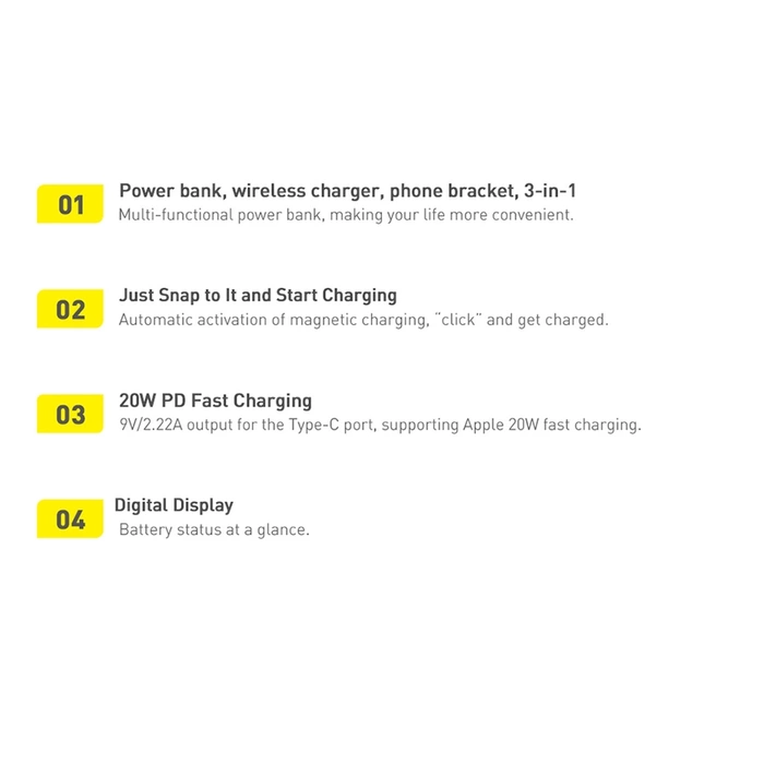 Baseus Magnetic Bracket powerbank z bezprzewodowym ładowaniem MagSafe 10000mAh 20W Overseas Edition biały (PPCX000202) z Kablem USB-C 0,5m