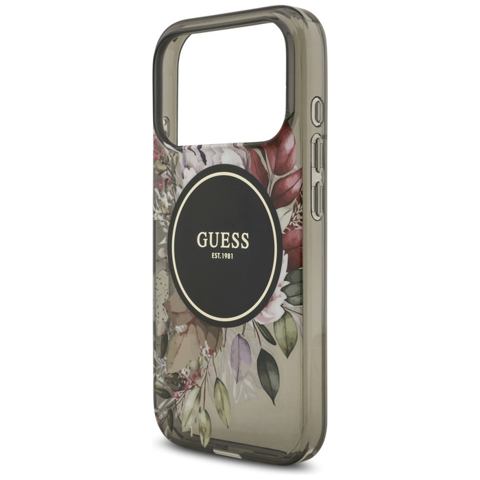Etui Guess IML Flowers Pearl Strap       MagSafe do iPhone 17 Pro czarny