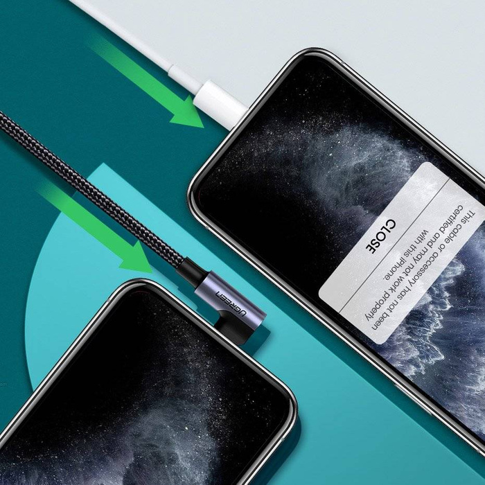 Ugreen MFI kątowy kabel przewód z bocznym wtykiem USB Typ C - Lightning Power Delivery 3 A 1 m szary (60763 US305)