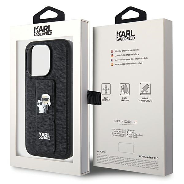 Etui Karl Lagerfeld KLHCP13LGSAKCPK iPhone 13 Pro / 13 6.1" czarny/black hardcase Gripstand Saffiano Karl&Choupette Pins Case