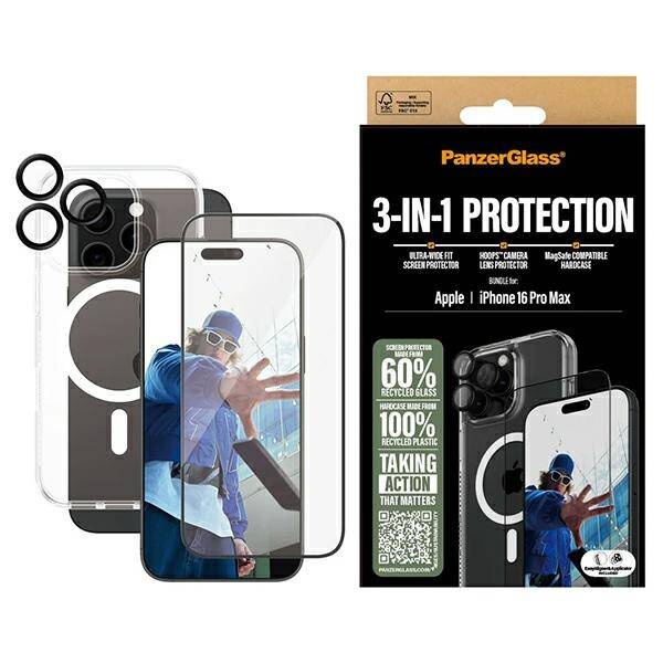 Etui PanzerGlass Bundle 3in1 iPhone 16 Pro Max 6.9" D3O Hardcase + Screen Protector UWF+ Lens B1294+2864+1284