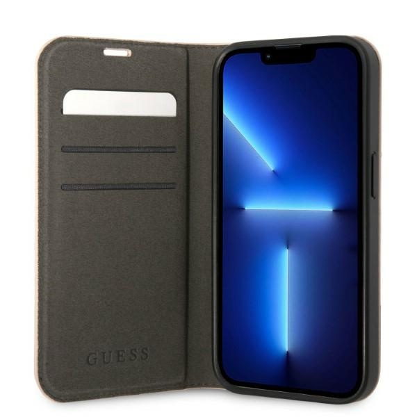 Etui GUESS Apple iPhone 14 Book 4G Vintage Gold Logo Różowy Case