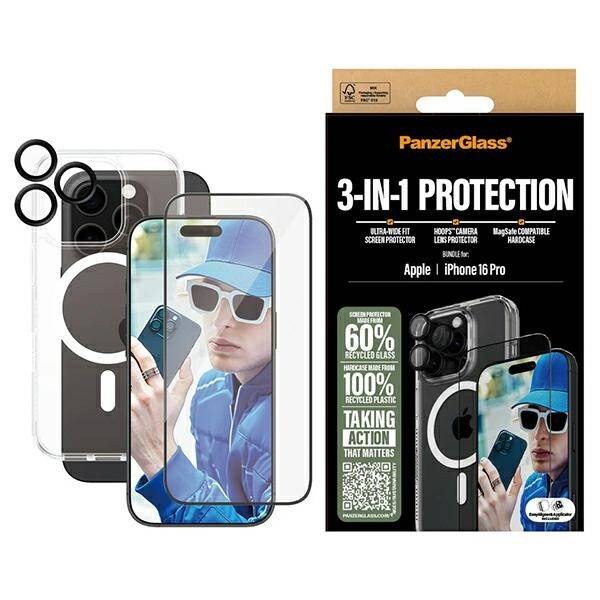 Etui PanzerGlass Bundle 3in1 iPhone 16 Pro 6.3" D3O Hardcase + Screen Protector UWF+ Lens B1292+2862+1284