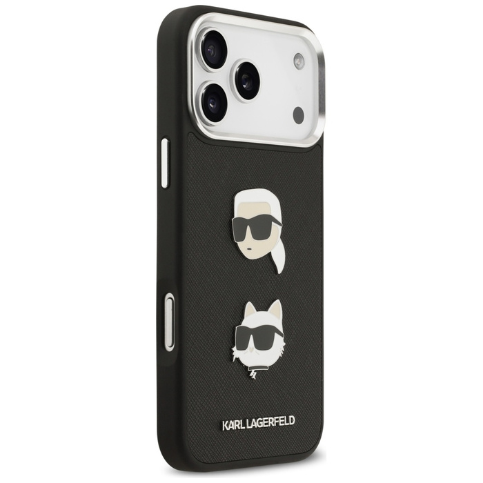 Etui Karl Lagerfeld FW Grained Karl &    Choupette Heads Pins & Logo do iPhone 17 Pro Max czarny