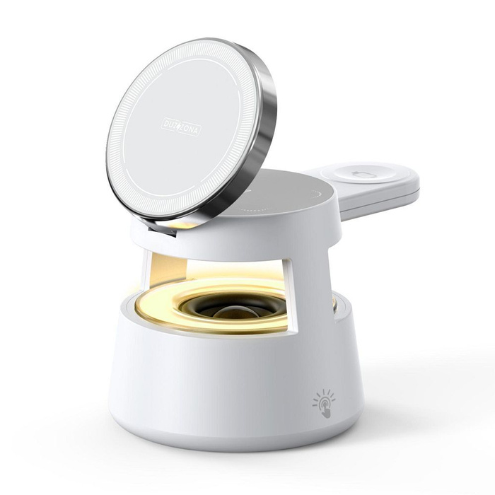 DUZZONA W23 - ładowarka indukcyjna 5w1 z głośnikiem Bluetooth i podświetleniem, kompatybilna z MagSafe 15W czarna