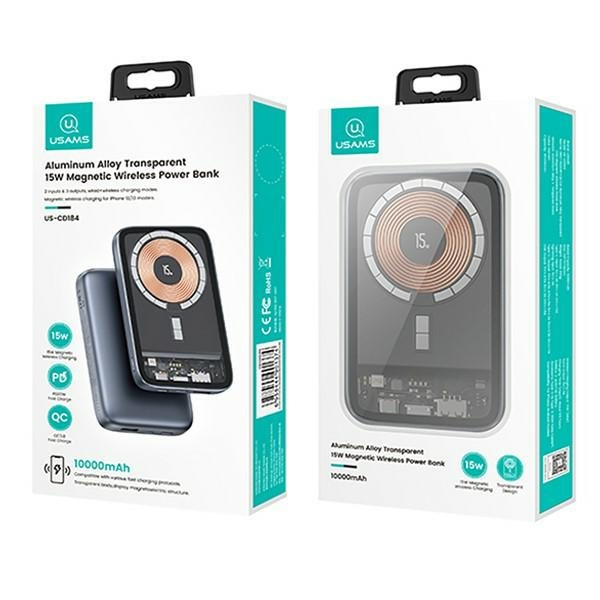 USAMS Powerbank PB67 10000mAh 20W QC3.0+PD Magnetic Wireless Fast Charge stalowy/tarnish 10KCD18401 (US-CD184)