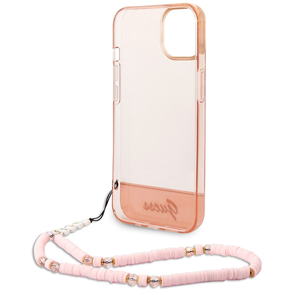 Etui GUESS Apple iPhone 14 Plus Translucent Pearl Strap Różowy Hardcase