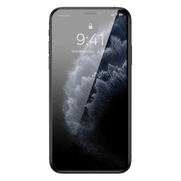 Baseus szkło hartowane do iPhone 11 Pro Max / iPhone XS Max Privacy Anti Spy (prywatyzujące) z osłoną na głośnik + pozycjoner (SGBL061702) (case friendly)
