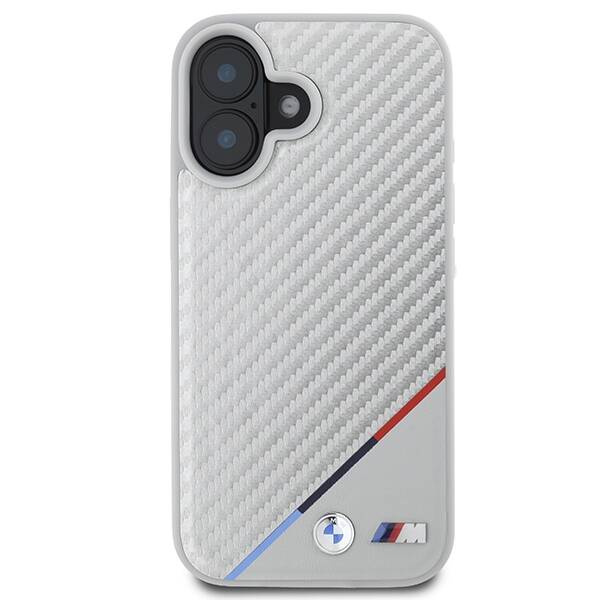 Etui BMW iPhone 16 6.1" szary/grey hardcase M Carbon Tricolor Line MagSafe