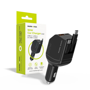 Mobile Origin 90W Car Charger CA22 - USB-C + USB-A, 2x USB-C Cable