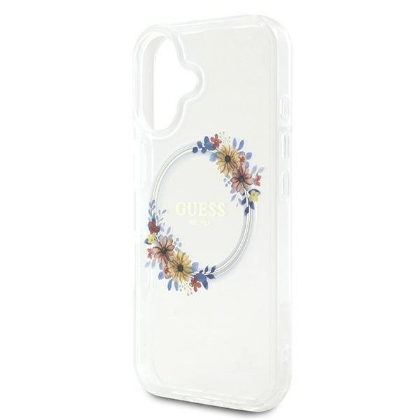 Etui Guess iPhone 16 Plus 6.7" przeźroczysty/transparent hardcase IML Flowers Wreath MagSafe