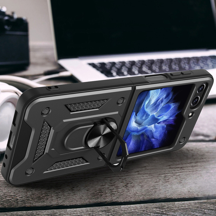 Etui pancerne Hybrid Armor Camshield do Galaxy Z Flip 5 5G z osłoną na aparat - czarne