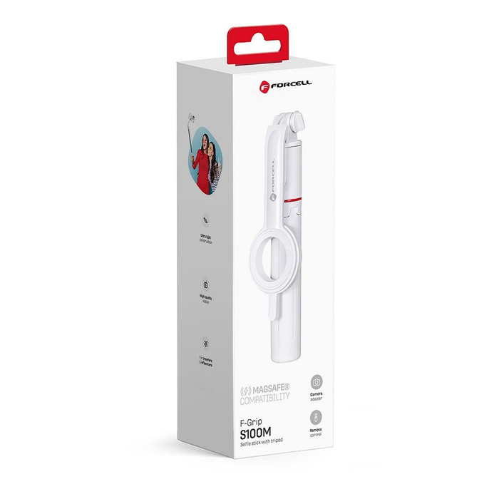 Selfie stick Forcell F-Grip MagSelfie S100M zgodny z MagSafe z pilotem bezprzewodowym biały 0INT