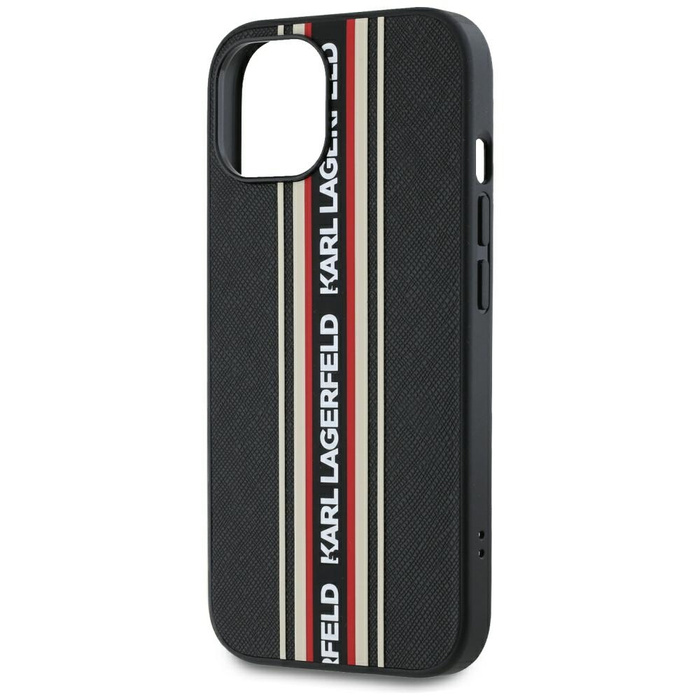 Etui Karl Lagerfeld Saffiano Athleisure  Stripes Cord do iPhone 15 czarno-czerwony