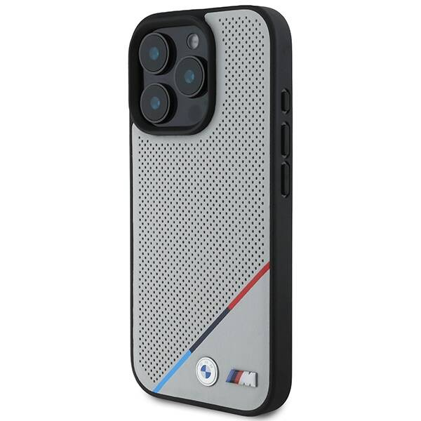 Etui BMW iPhone 16 Pro 6.3" szary/grey hardcase M Perforated Tricolor Line MagSafe