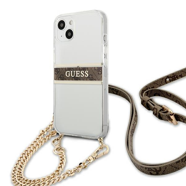 Etui GUESS Apple iPhone 13 Mini 4G Brown Strap Gold Chain Bezbarwny Hardcase