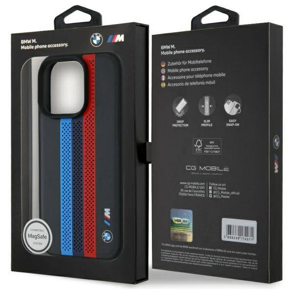 Etui BMW iPhone 16 Pro 6.3" czarny/black hardcase M Perf. Tricolor Printed Stripes MagSafe