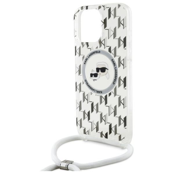 Etui Karl Lagerfeld iPhone 16 Pro Max 6.9" transparent hardcase IML Crossbody Monogram Karl & Choupette Head MagSafe