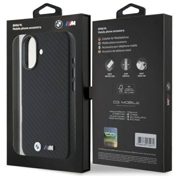 Etui BMW iPhone 16 czarny/black hardcase Carbon Wrapped Metal