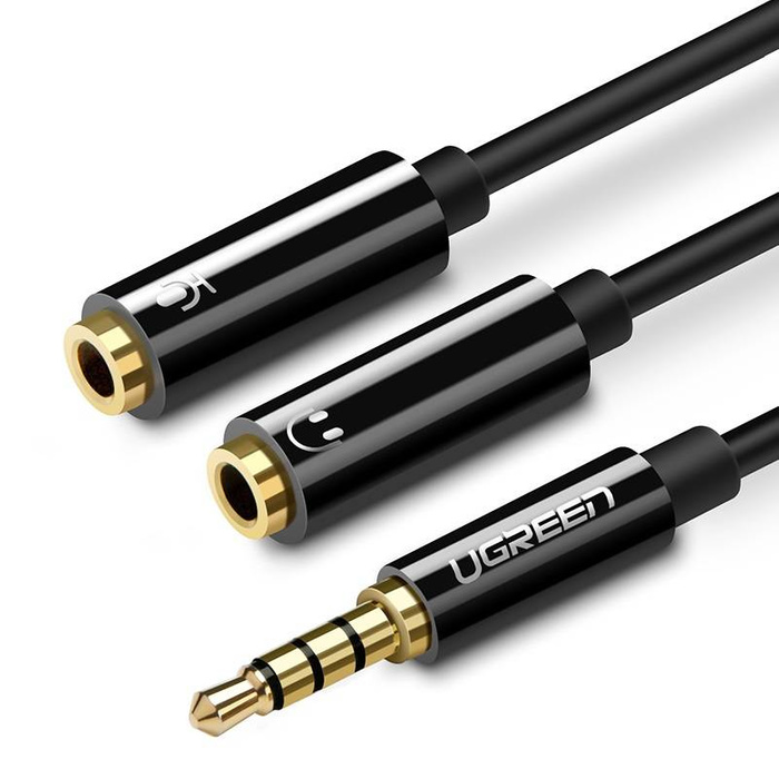 Rozdzielacz Audio UGREEN Kabel AUX Mini Jack 3,5 mm Do Słuchawek Z Mikrofonem 20cm Czarny AV141 30620