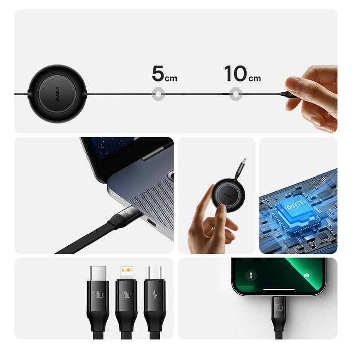 Baseus Bright Mirror 2 zwijany kabel przewód 3w1 USB Typ C - micro USB + Lightning + USB Typ C 3.5A 1.1m fioletowy (CAMJ010205)