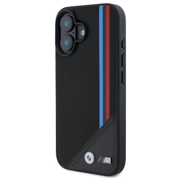 Etui BMW iPhone 16  6.1" czarny/black hardcase M Meshed Tricolor Stripes MagSafe