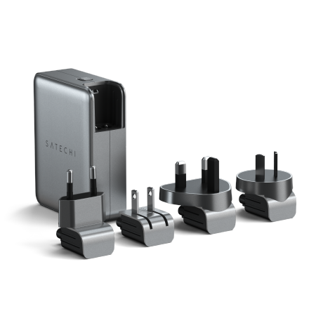 Satechi 4-Port GaN Travel Charger - ładowarka podróżna 145W  z 4 adapterami do gniazdek - US, UK, EU, AS (4x USB-C)