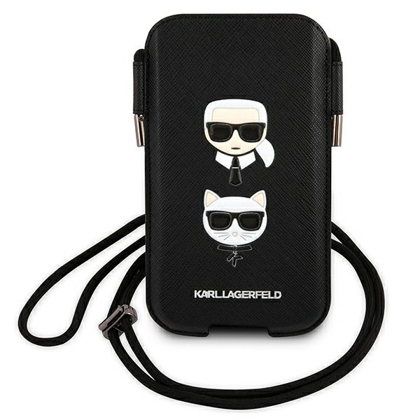 Torebka KARL LAGERFELD Telefon 6,1 Saffiano Ikonik Karl&Choupette Head Czarny Hardcase