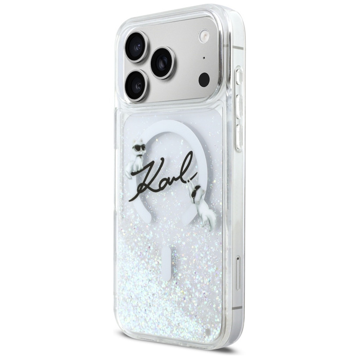 Etui Karl Lagerfeld Liquid Glitter Karl  Script Logo MagSafe do iPhone 17 Pro Max przezroczysty