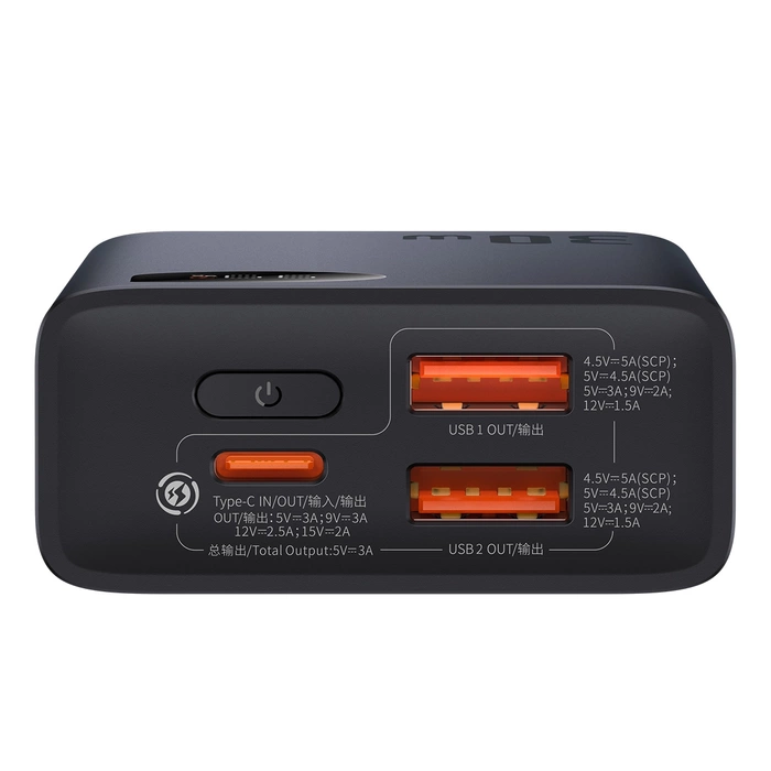 Baseus Adaman2 powerbank z wyświetlaczem cyfrowym 10000mAh 30W 2 x USB / 1x USB Typ C Overseas Edition PD QC SCP czarny (PPAD040101)