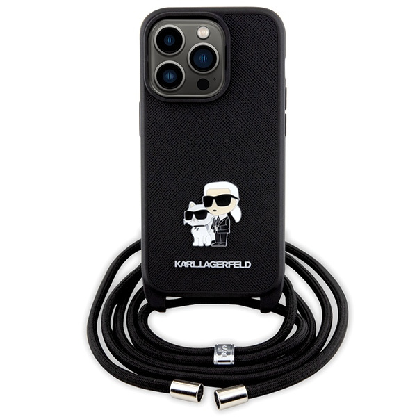 Etui Karl Lagerfeld KLHCP14LSAKCPSK iPhone 14 Pro 6.1" hardcase czarny/black Crossbody Saffiano Metal Pin Karl & Choupette Case