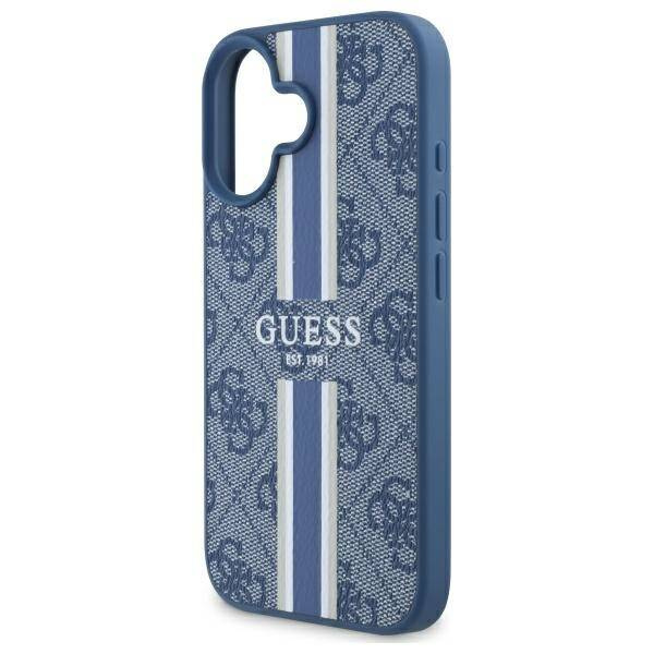 Etui Guess iPhone 16 6.1" niebieski/blue hardcase 4G Printed Stripes MagSafe