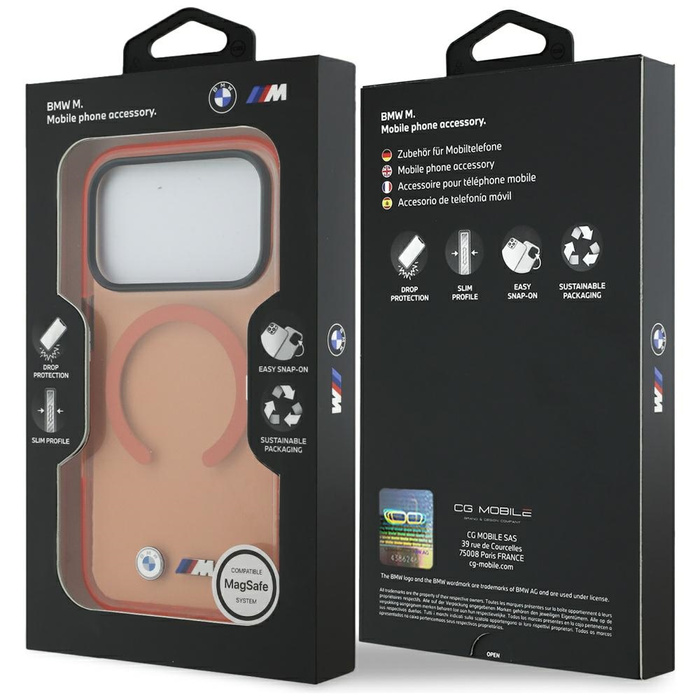 Etui BMW M IML Metal Logos MagSafe do    iPhone 17 Pro promarańczowy