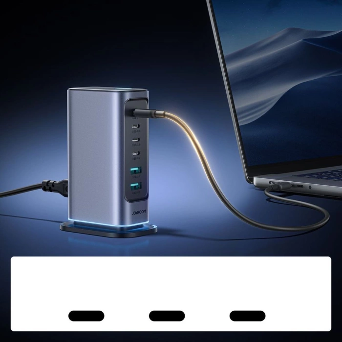 Ładowarka Joyroom JR-TCM02 GaN 65W stacja ładująca 4xUSB-C 2xUSB-A wtyczka UK - szara