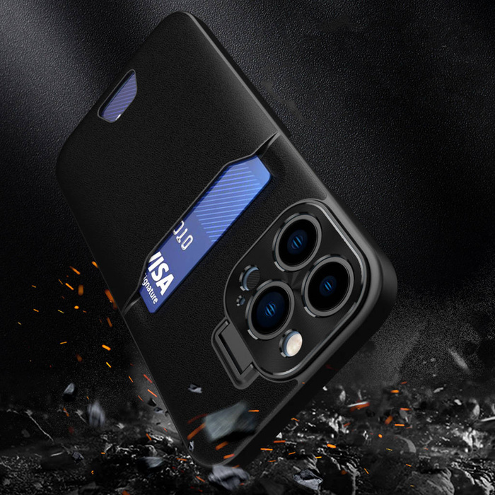 Etui Leather Stand Case Etui Do iPhone 14 Plus Pokrowiec Portfel Na Kartę Z Podstawką Czarne Case