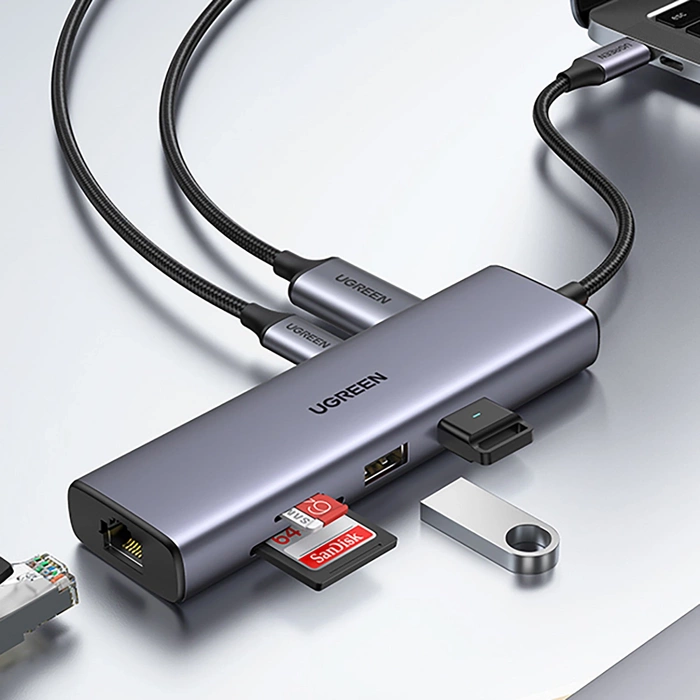 Adapter Hub UGREEN, USB-C do 2x USB 3.0, HDMI, RJ45, SD/TF 90568