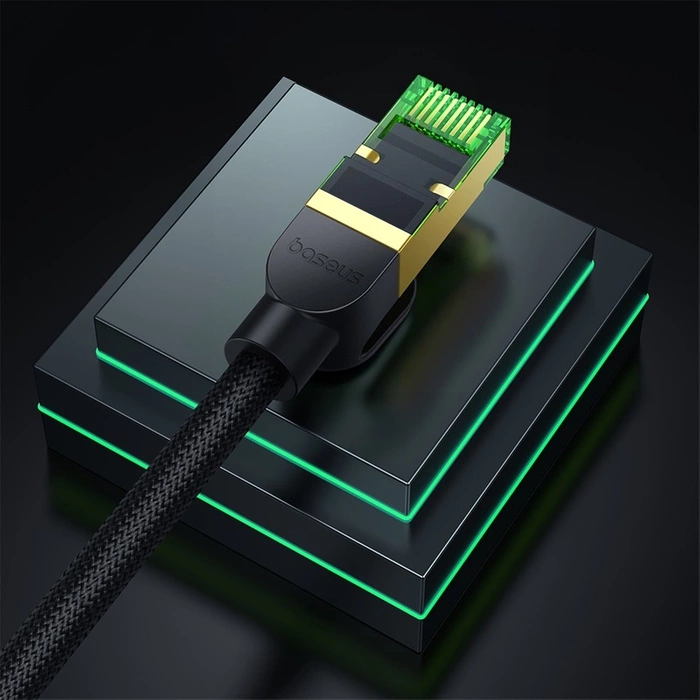 Kabel sieciowy w oplocie kat. 8 Baseus Ethernet RJ45, 40Gbps, 2m (czarny)
