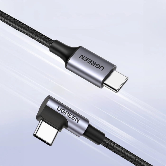 Ugreen US255 USB-C to Angled USB 2.0 C M/M Round Cable Aluminum Shell Nickel Plating 0.5m Gray Black