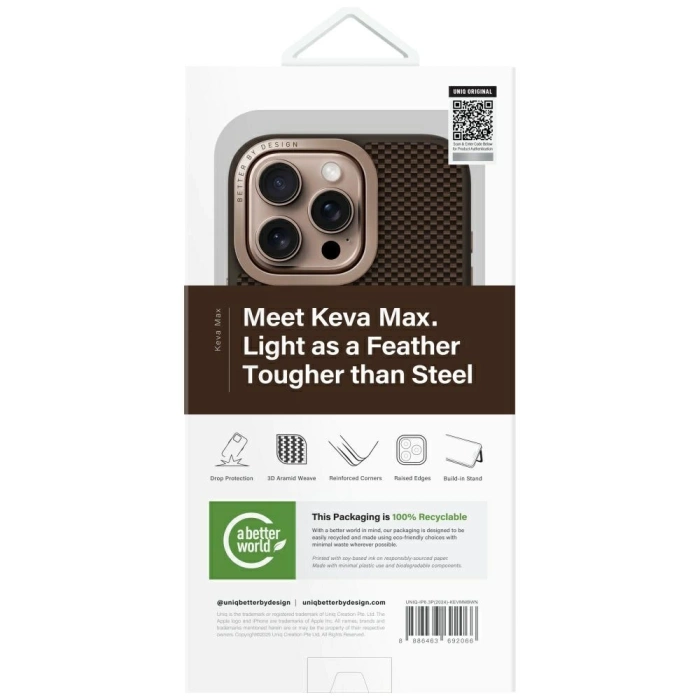 Etui UNIQ Keva Max do iPhone 16 Pro      Magclick Charging Camera Stand brązowy