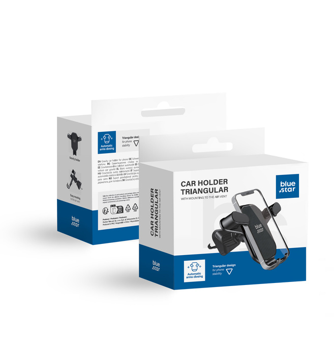 Uchwyt na telefon do samochodu grawitacyjny Blue Star Triangular do kratki czarny 