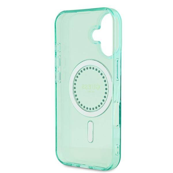 Etui Guess iPhone 16 6.1" zielony/green hardcase IML Rhinestones MagSafe