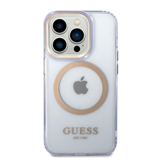 Etui GUESS Apple iPhone 14 Pro Gold Outline Translucent MagSafe Złoty Fioletowy Bezbarwny Hardcase