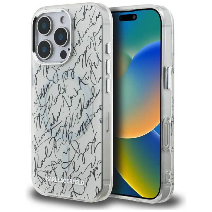 Etui Karl Lagerfeld IML Karl Script      Pattern MagSafe do iPhone 16 Pro Max biały