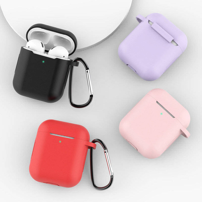 Etui do AirPods 2 / AirPods 1 silikonowy miękki pokrowiec na słuchawki + brelok karabińczyk zawieszka czarny (case D)