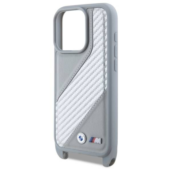 Etui BMW iPhone 16 Pro szary/grey hardcase M Edition Carbon Stripe & Strap