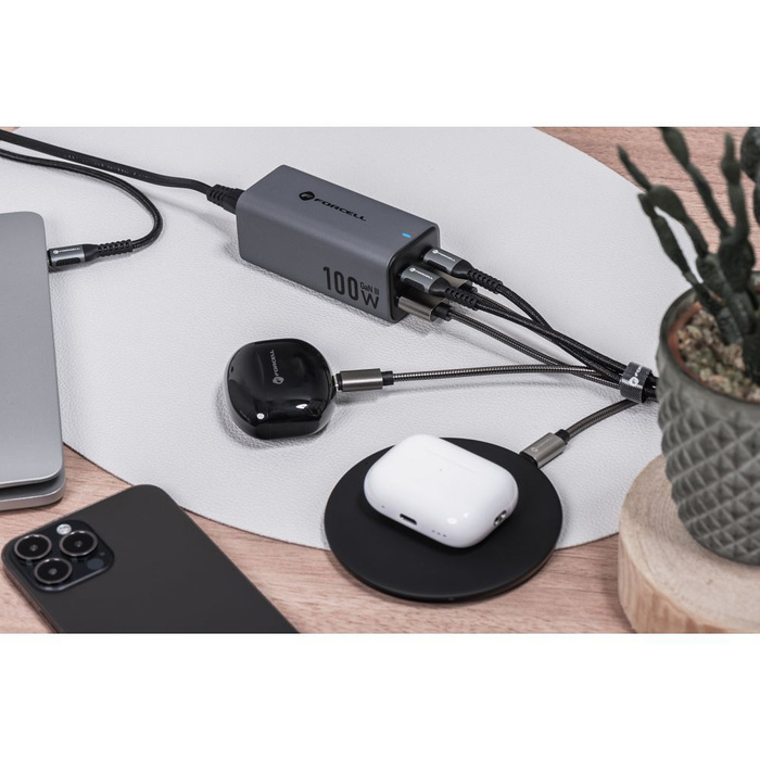 Ładowarka biurkowa Forcell F-Energy GaN III 2 x USB C + 2 x USB A QC4.0 PD 5A 100W VT-49 szara