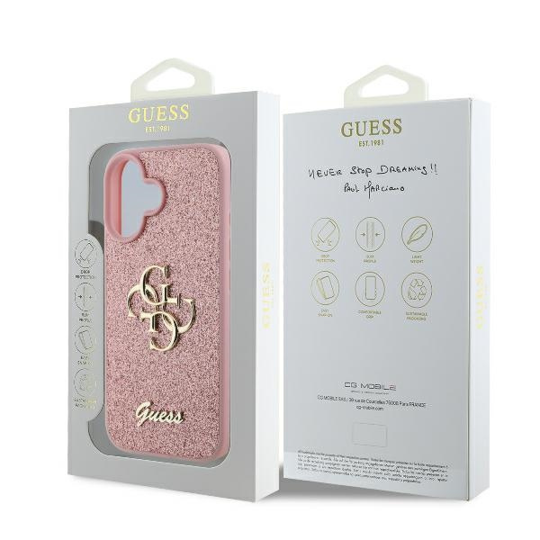 Etui Guess iPhone 16 Plus różówy/pink HC Fixed Glitter Big 4G