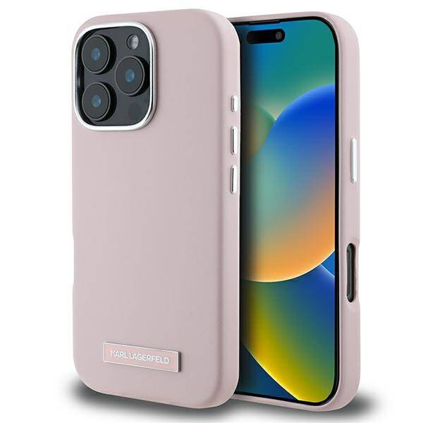 Etui Karl Lagerfeld iPhone 16 Pro 6.3" różowy/pink hardcase FW Metal Plate MagSafe