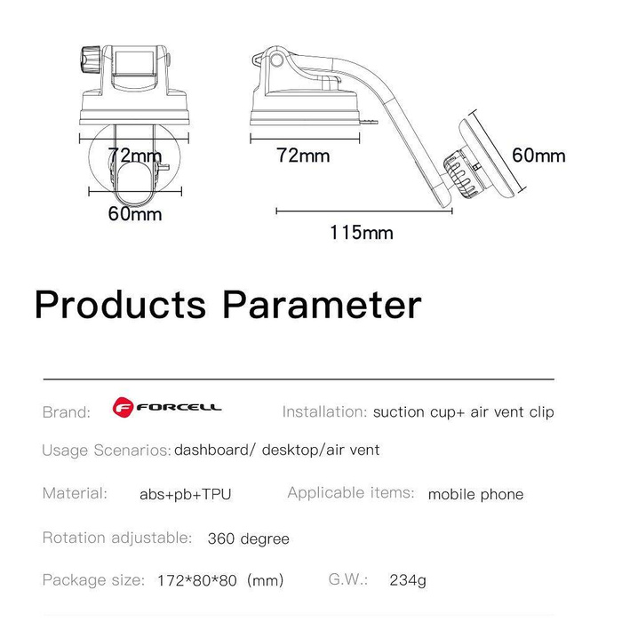 Uchwyt na telefon do samochodu magnetyczny Forcell F-Grip MagLuxe do szyby / deski / kratki czarny