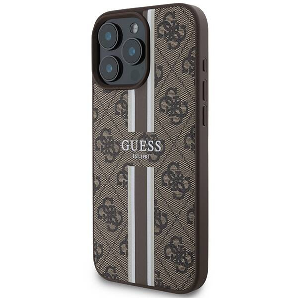 Etui Guess iPhone 16 Pro Max brązowy/brown MagSafe 4G Printed Stripes